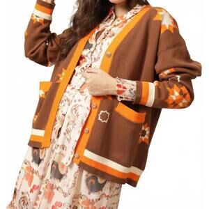 NEW EMILY LOVELOCK carmen jacquard cardigan in brown